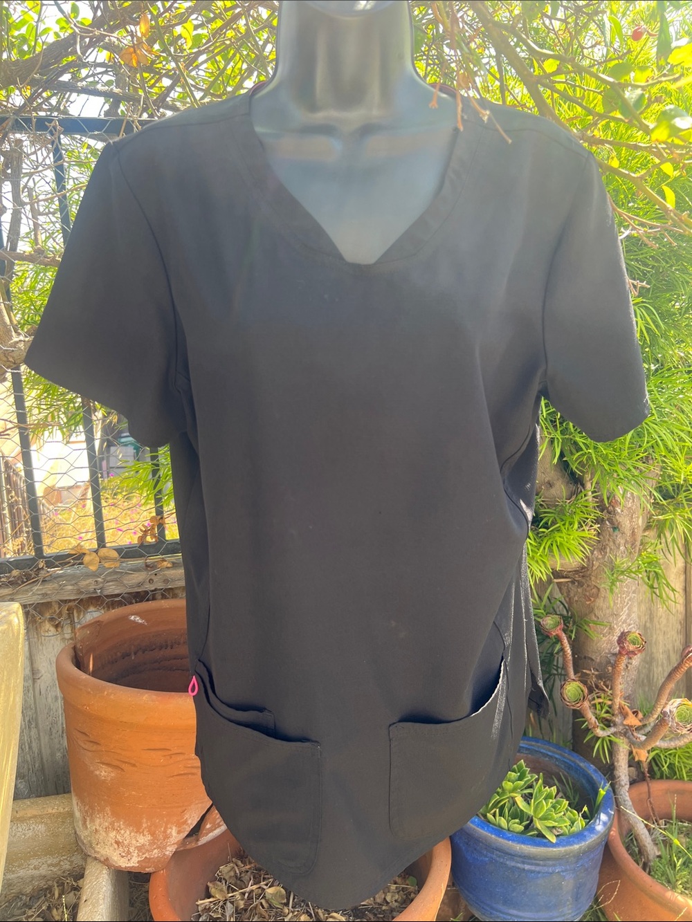Black V-Neck Women's Top with Front Pockets